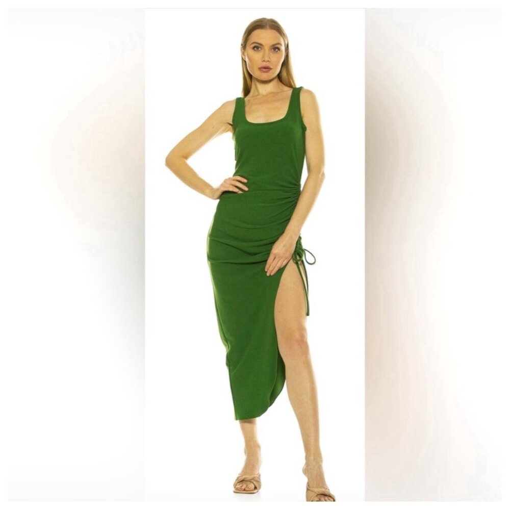 NWT Alexia Admor Green Ruched Side Tie Sleeveless Maxi Dress Size S Small
